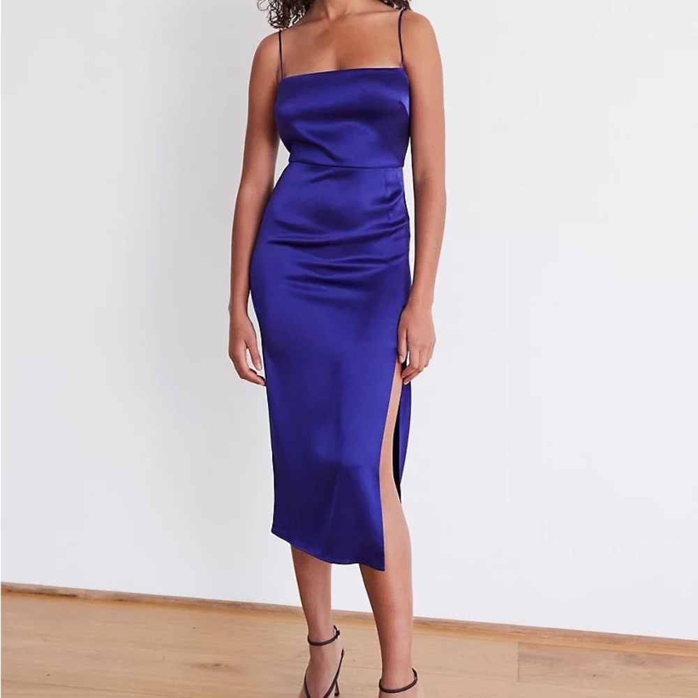 aritzia ten by babaton atrium silk dress in blue indigo